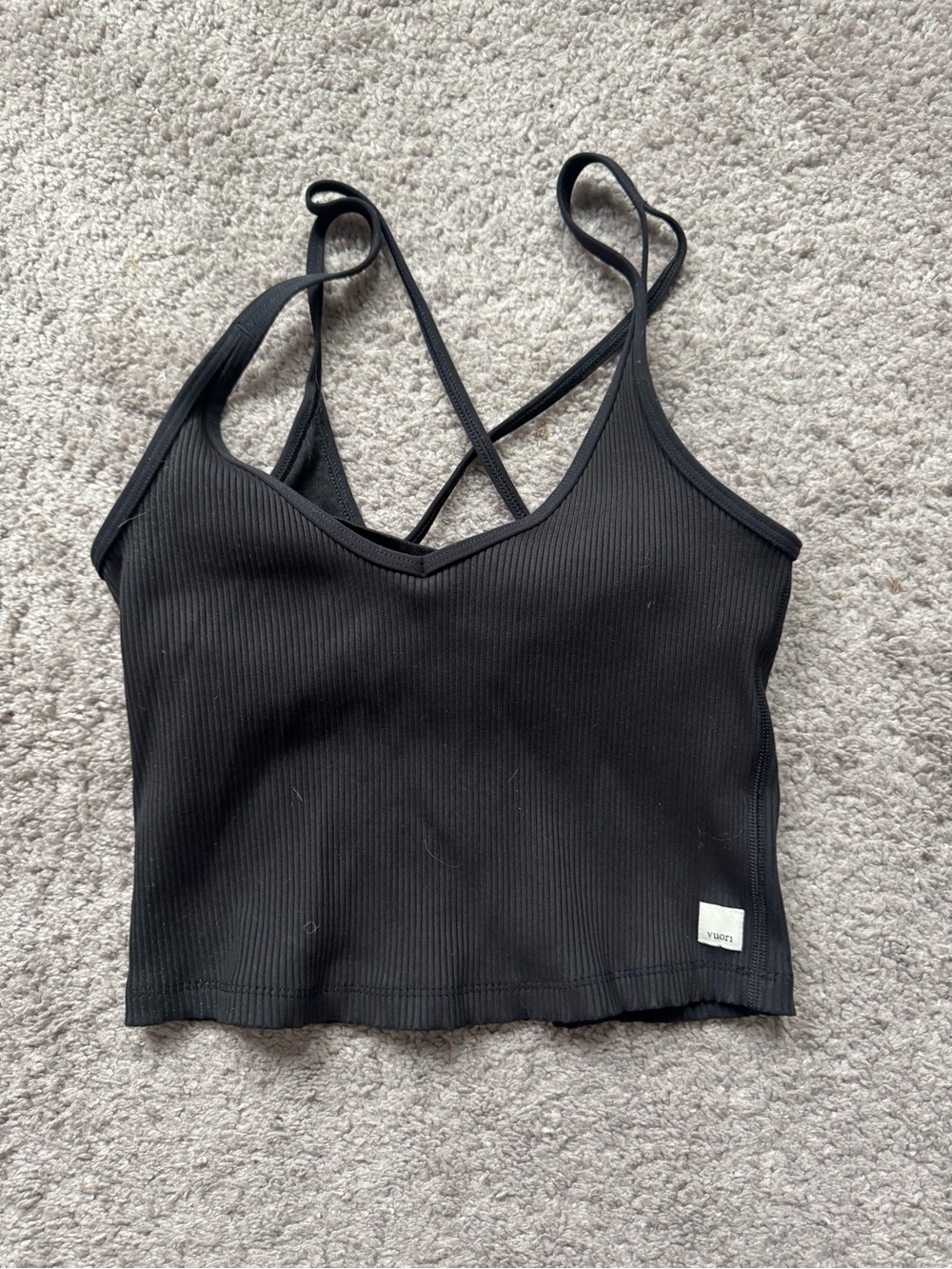 Vuori Black Ribbed Strappy Tank Top